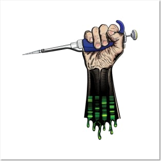 Pipette in Power Fist with Electrophoresis Gel PCR Science Biology Posters and Art